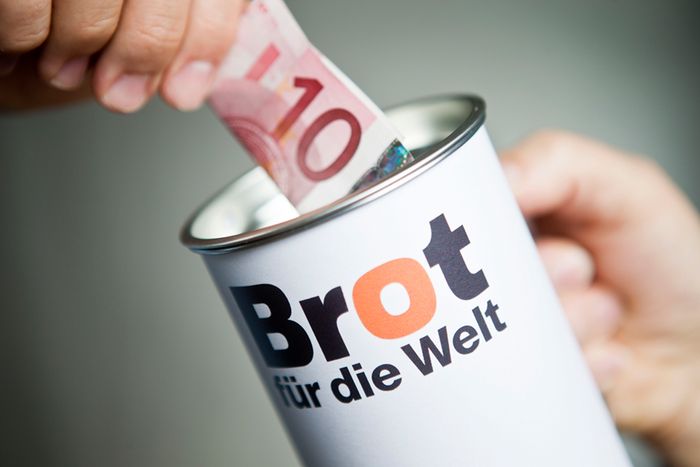 Spendendose von Brot für die Welt.