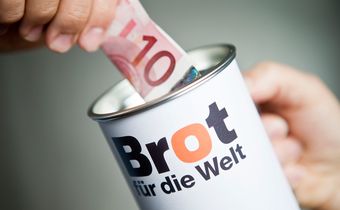Spendendose von Brot für die Welt.