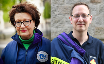 Auf dem Foto sieht man die Koodinator:innen der Notfallseelsorge im Kreis Steinfurt: Alexandra Hippchen und Tobias Beck