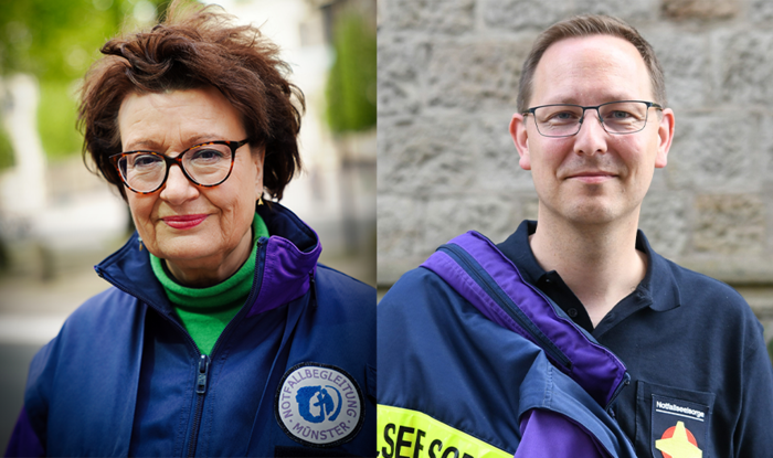 Auf dem Foto sieht man die Koodinator:innen der Notfallseelsorge im Kreis Steinfurt: Alexandra Hippchen und Tobias Beck